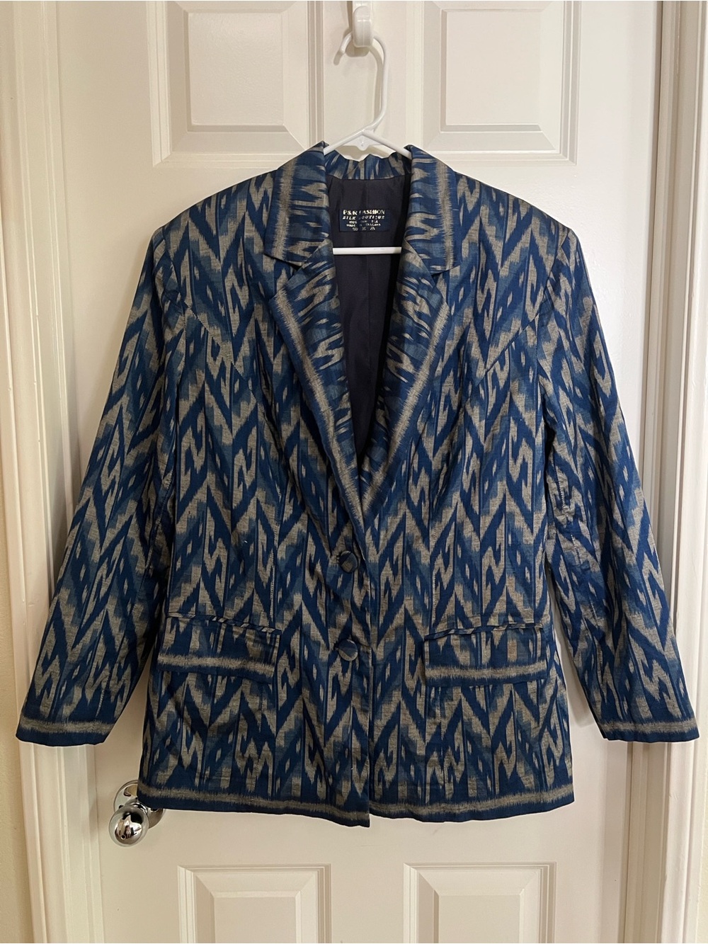 Thai Silk Navy & Gray Patterned Blazer Jacket